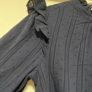 Large, blue shirt dress, long sleeve, tags on, never worn, ruffle